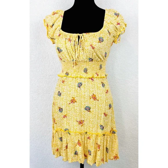 ALL IN FAVOR • Yellow Floral Ruffle Mini Dress, XS - Picture 13 of 16